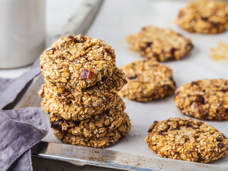 Several oatmeal & seed breakfast cookies on a table