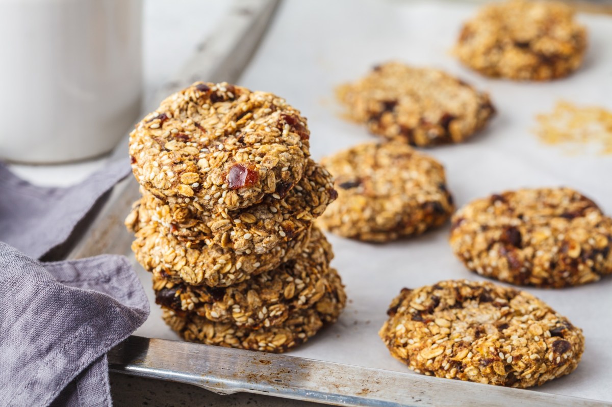 Several oatmeal & seed breakfast cookies on a table