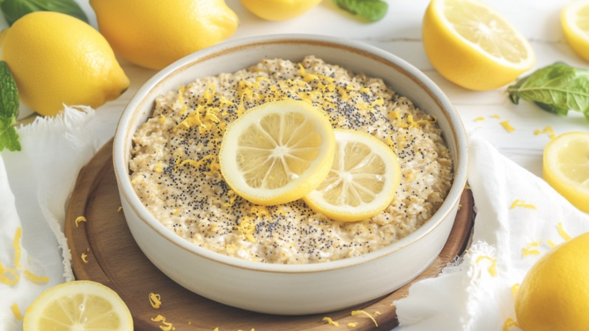 A baking dish with lemon baked oats.