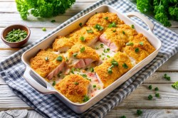 Chicken Cordon Bleu Casserole on a table
