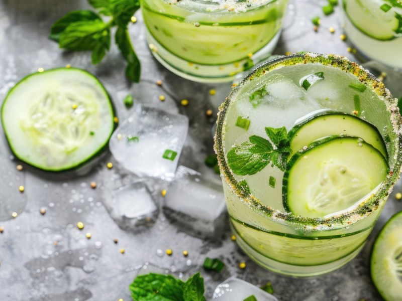 Top view of Green Margaritas in glasses.