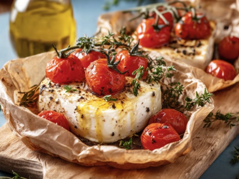 Several grilled feta packets.