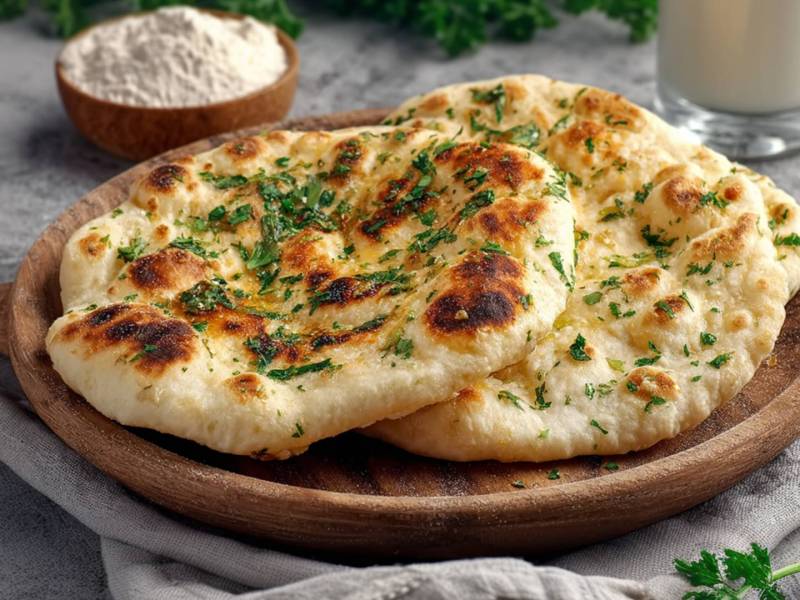 Kefir flatbread on a wooden board