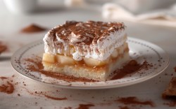 An apple pudding cake bar on a plate.