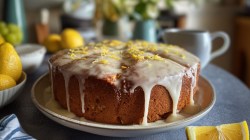 A banana condensed milk cake with lemon glaze.