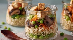 Three instant noodle soups in a jar.