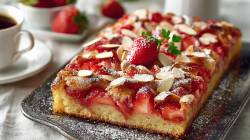 A strawberry butter cake on a serving plate