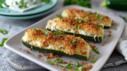 Plate with stuffed zucchini with goat cheese and panko topping