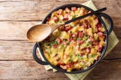 Bread casserole with bacon