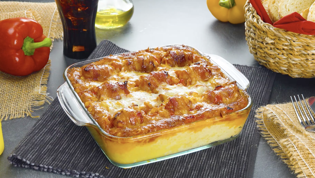 Chicken Nugget Casserole with Mashed Potatoes, Bacon, and Cheese