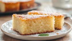 Two pieces of low-carb coconut cake on a plate.